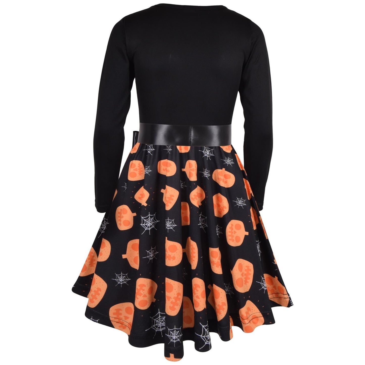 A2Z Kids Girls Skater Dress Long Sleeves Black Panelled Pumpkins Print Soft Comfortable Halloween Party Fashion Dresses Age 5-13 years - A2Z 4 Kids