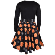 A2Z Kids Girls Skater Dress Long Sleeves Black Panelled Pumpkins Print Soft Comfortable Halloween Party Fashion Dresses Age 5-13 years - A2Z 4 Kids