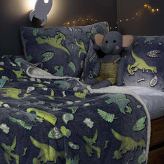 Single Duvet Cover Set Glow In The Dark Dinosaur Super Soft Warm One Pillow Case