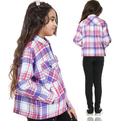 Kids Girls Checks Print Jackets Longline Fleece Collared Fashion Coat 5-13 Years