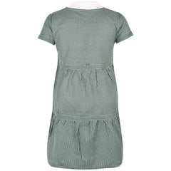 Kids Girls Gingham School Dress Check Button Up Tiered Dresses With Scrunchies
