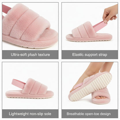 A2Z Women Sliders Fluffy Faux Fur Peep Toe Warm Winter Soft Cosy Ladies Slippers