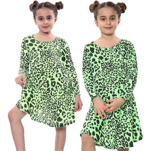 Kids Girls Swing Dresses Spicy Tartan Dog Tooth Print Fashion Dresses 3-13 Years