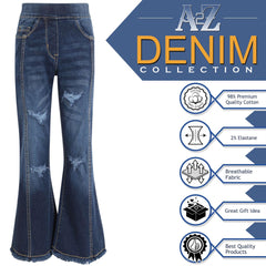 Kids Girls Denim Jeans Stretch Flare Ripped Bell Bottom Pants Jeggings Pants