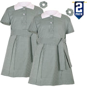 Girls 2 Pack Gingham School Dress Check Belted Dresses With Matching Scrunchies - A2Z 4 Kids