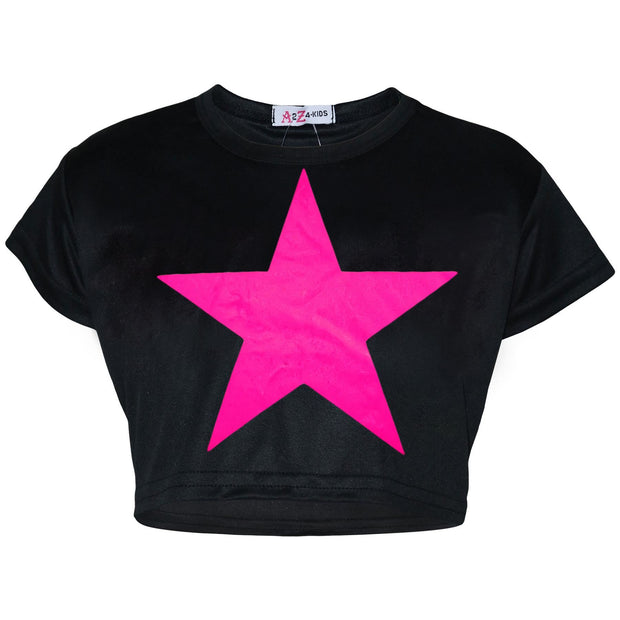 A2Z 4 Kids Girls Short Sleeves Crop Top Star Soft Feel Breathable Crop Top