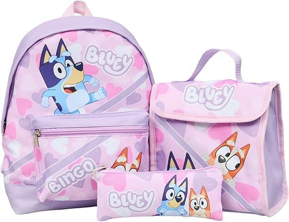 Officially Licensed Bluey Pink Girls Backpack Set 3 Piece School Bag Lunch Bag