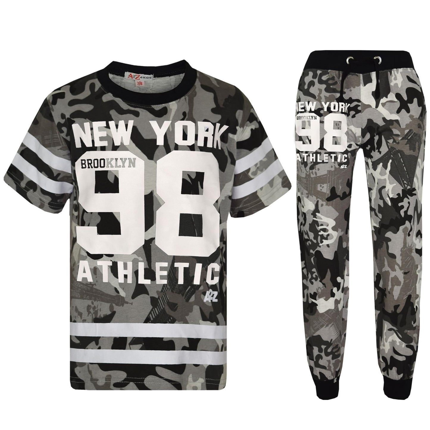 Boys Top Kids New York Brooklyn 98 Camouflage T Shirt Tops & Trouser Set 7-13 Yr