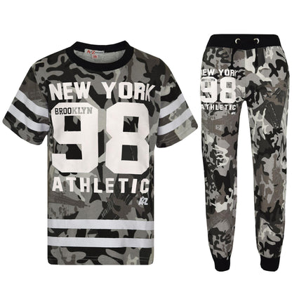 Boys Top Kids New York Brooklyn 98 Camouflage T Shirt Tops & Trouser Set 7-13 Yr