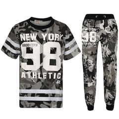 Boys Top Kids New York Brooklyn 98 Camouflage T Shirt Tops & Trouser Set 7-13 Yr