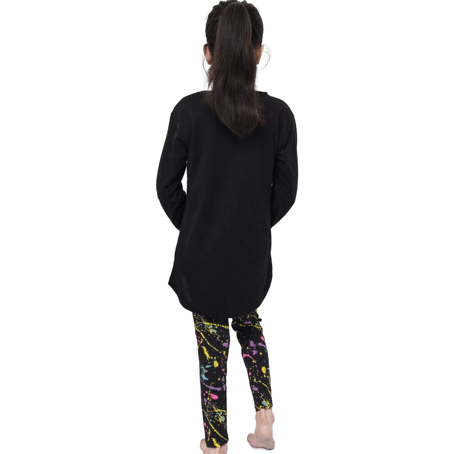 Kids Girls Long Sleeves Black Love Print T Shirt & Splash Legging Outfit Set