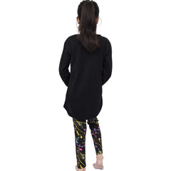 Kids Girls Long Sleeves Black Love Print T Shirt & Splash Legging Outfit Set