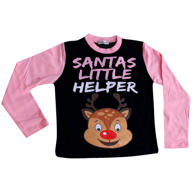 A2Z 4 Kids Girls Pyjamas Santas Little Helper Reindeer Print Stylish Baby Pink Contrast Sleeves Pajamas Xmas Set New Age  2 3 4 5 6 7 8 9 10 11 12 13 Years