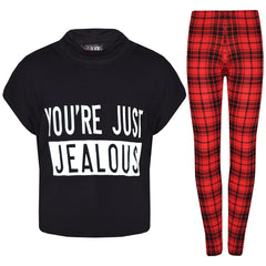 Girls Tops Kids Designer You 're Just Jealous Print Crop Top & Legging Set 7-13Y