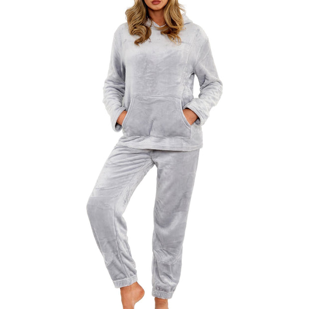 A2Z Womens Pyjamas Soft Warm Fleece Twosie Adults Hooded Long Sleeves Pyjamas 2 Piece Gift Set Size S-2XL