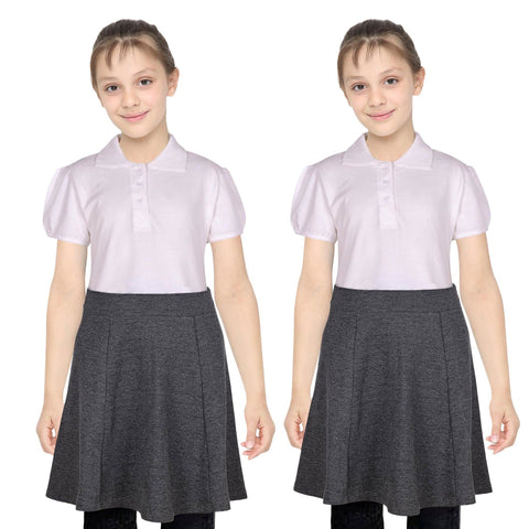 Kids Girls School Uniform Skirt 2 Pack Elasticated Waist Summer Skater Skirts