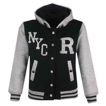 Kids Baseball Hooded R Fashion NYC/FOX Jacket Long Sleeve Coat Girls Boys 2-13Yr