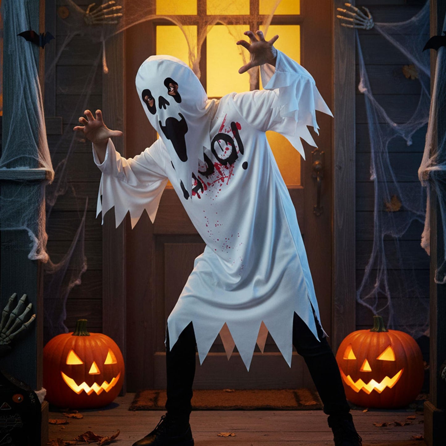 Kids Girls Boys Top BOO Printed Halloween Spooky Ghost Costume Scary White Top