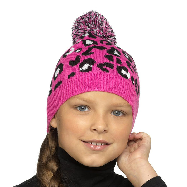 A2Z 4 Kids Girls Hats Leopard Knit Pom Pom Beanie Soft Winter Warm Cosy Hats