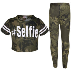 Girls Tops Kids Designer's #Selfie Camouflage Print Crop Top Legging Set 5-13 Yr