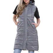 A2Z Ladies Adults Sleeveless Gilet Oversized Hooded Steel Grey Quilted Gilet Padded Long Line Vest Jacket Sleeveless Coat Urban Winter Wear