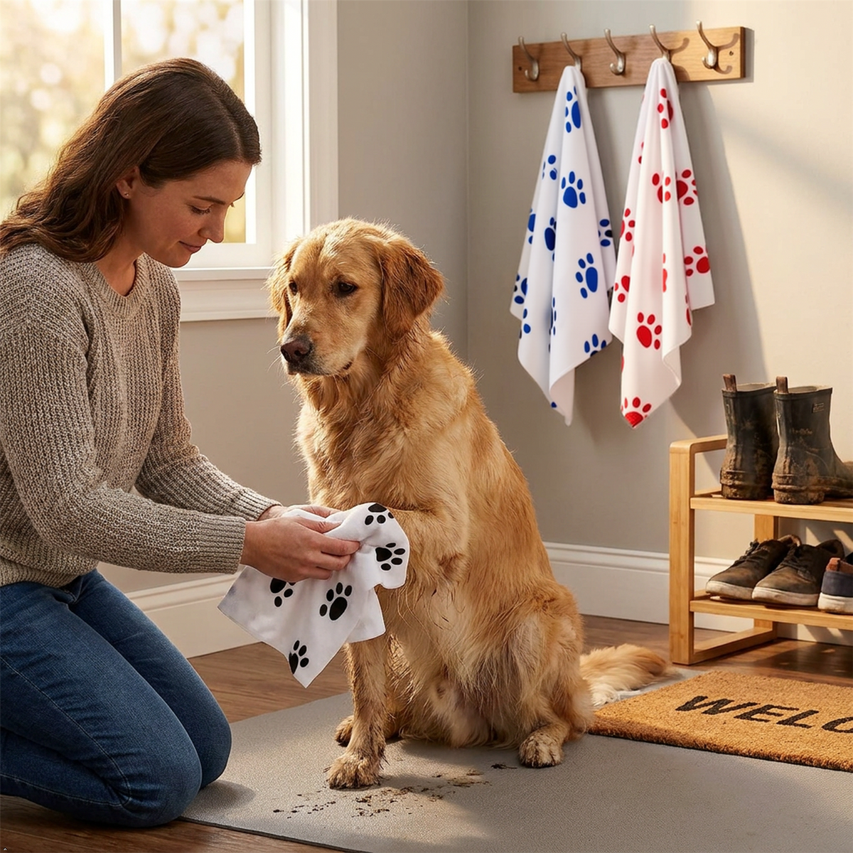 A2Z Cosy Fleece Pet Blanket 70 x 70 cm Soft Paw Print Polyester Mat
