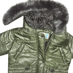 Kids Girls Jackets Puffer Hooded Detachable Faux Fur Wet Look Padded Long Coats
