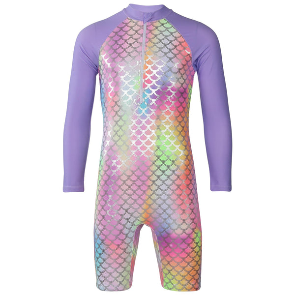 Kids Girls Rainbow Swimsuit With Hat Surfing Diving Quick Dry Swimwear Suit