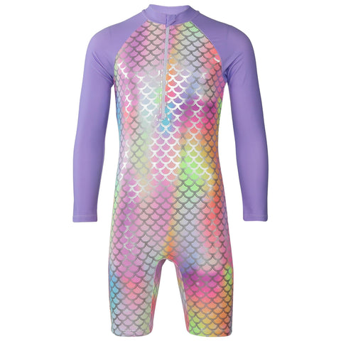 Kids Girls Rainbow Swimsuit With Hat Surfing Diving Quick Dry Swimwear Suit