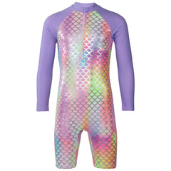 Kids Girls Rainbow Swimsuit With Hat Surfing Diving Quick Dry Swimwear Suit