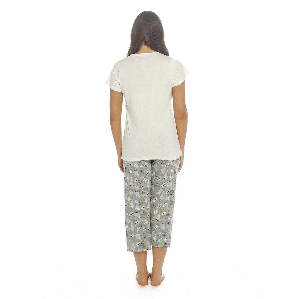 Ladies Cotton Pyjama Set with 3/4 Length Bottoms Short Sleeve T-Shirt Summer Set