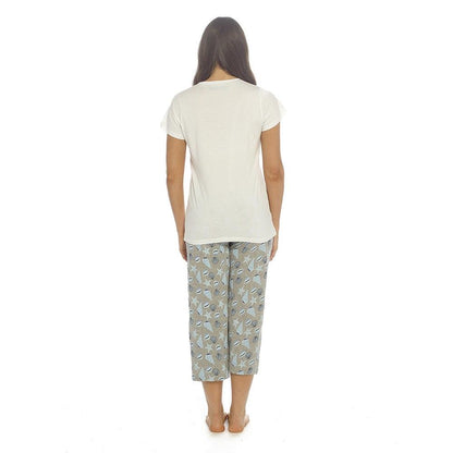 Ladies Cotton Pyjama Set with 3/4 Length Bottoms Short Sleeve T-Shirt Summer Set