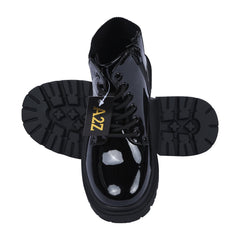Kids Girls Teens Ladies Lace-Up Ankle Combat Boots with Side Zip Fashion Shoes
