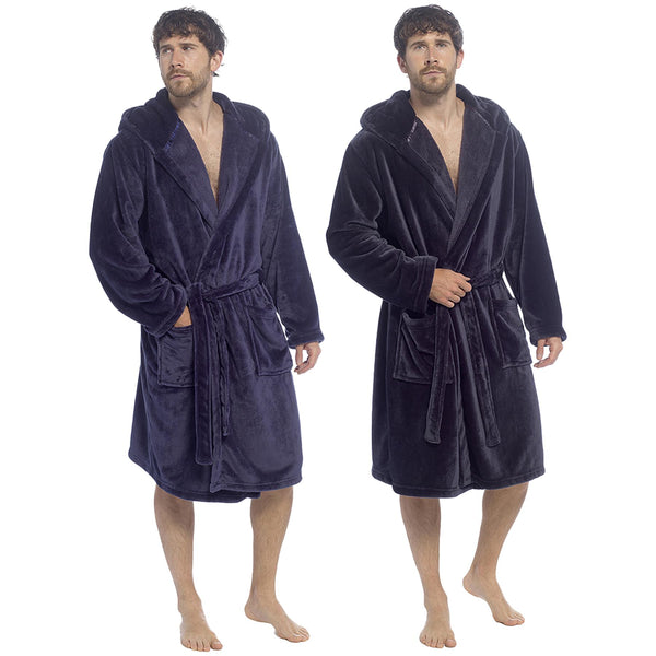 A2Z Mens Supersoft Hooded Fleece Gown Warm Plush Bathrobe with Belt M to XXL UK