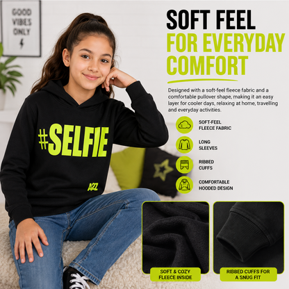 Kids Girls Boys Sweat Shirts Tops #Selfie Hooded Jumpers Hoodies New Age 2-13 Yr