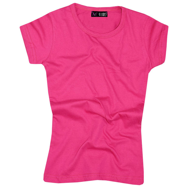 Kids Girls T Shirts Cotton Plain School T-Shirt Top New Age 2-13 Yr - A2Z 4 Kids