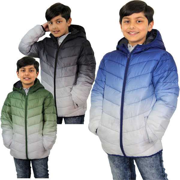 Kids Boys Hooded Jackets 3D Two Tone Fade Gradient Padded Warm Thick School Coat