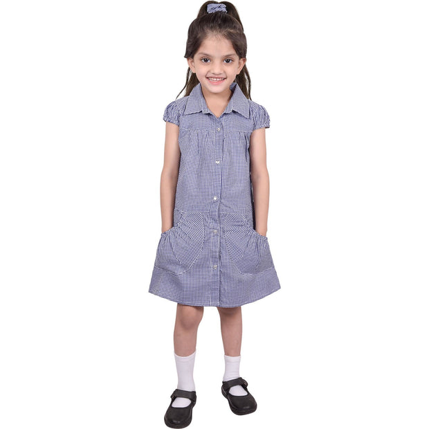 Kids Girls Pack Of 2 Uniform School Dress Gingham Dress With Matching Scrunchies