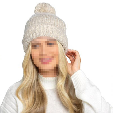 A2Z Ladies Hat Mohair Cable Knit Beanie Pom Pom Stretchy Winter Warm Cozy Hats
