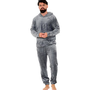 Mens Pyjamas Soft Warm Fleece Adults Hooded Pyjamas 2 Piece Gift Set For Mens