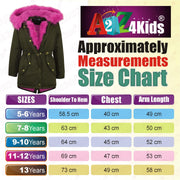 Kids Hooded Jacket Girls Fur Parka School Jackets Outwear Coat 5-13 Years