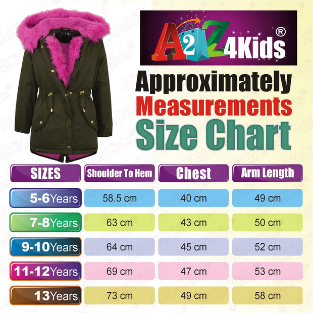 Kids Hooded Jacket Girls Fur Parka School Jackets Outwear Coat 5-13 Years
