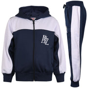 A2Z 4 Kids Girls Boys Unisex Tracksuit A2Z Embroidered Contrast Panelled Navy Fleece Hooded Hoodie Top Bottom School PE Jogging Suit Joggers