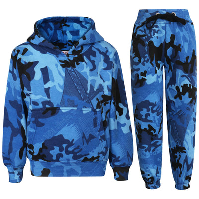 A2Z 4 Kids Girls Boys Unisex Tracksuit Camouflage Blue Print Hooded Sweat Hoodie & Bottom Jog Suit Joggers Age 5 6 7 8 9 10 11 12 13 Years