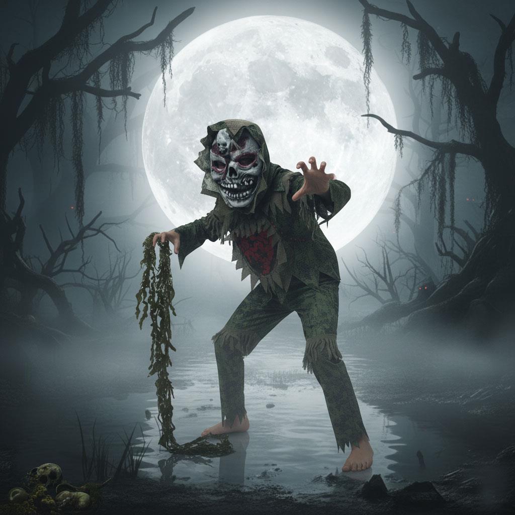 Kids Zombie Swamp Monster Halloween Costume with Mask Scary Swamp Creature Dress