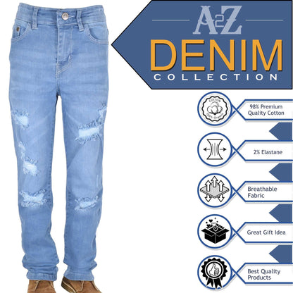 Kids Boys Relaxed Straight Fit Boot Cut Ripped Jeans for Teens Cotton Jeans 5-13