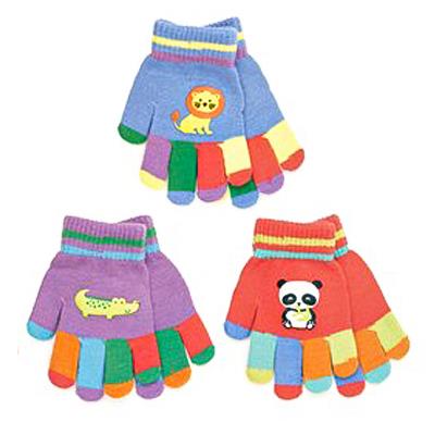 Kids Girls Boys Gloves 3 Pack Animal Motifs Color Block Full Fingers Mittens