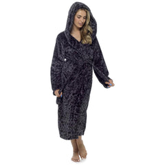 Ladies Shimmer Fleece Robe Calf Length with Belt Pockets Dressing Gown for Women