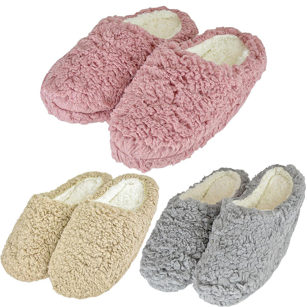 Women Slippers Winter Warm Teddy Fleece Upper Shoft Lining Non-Slip Mule Slipper