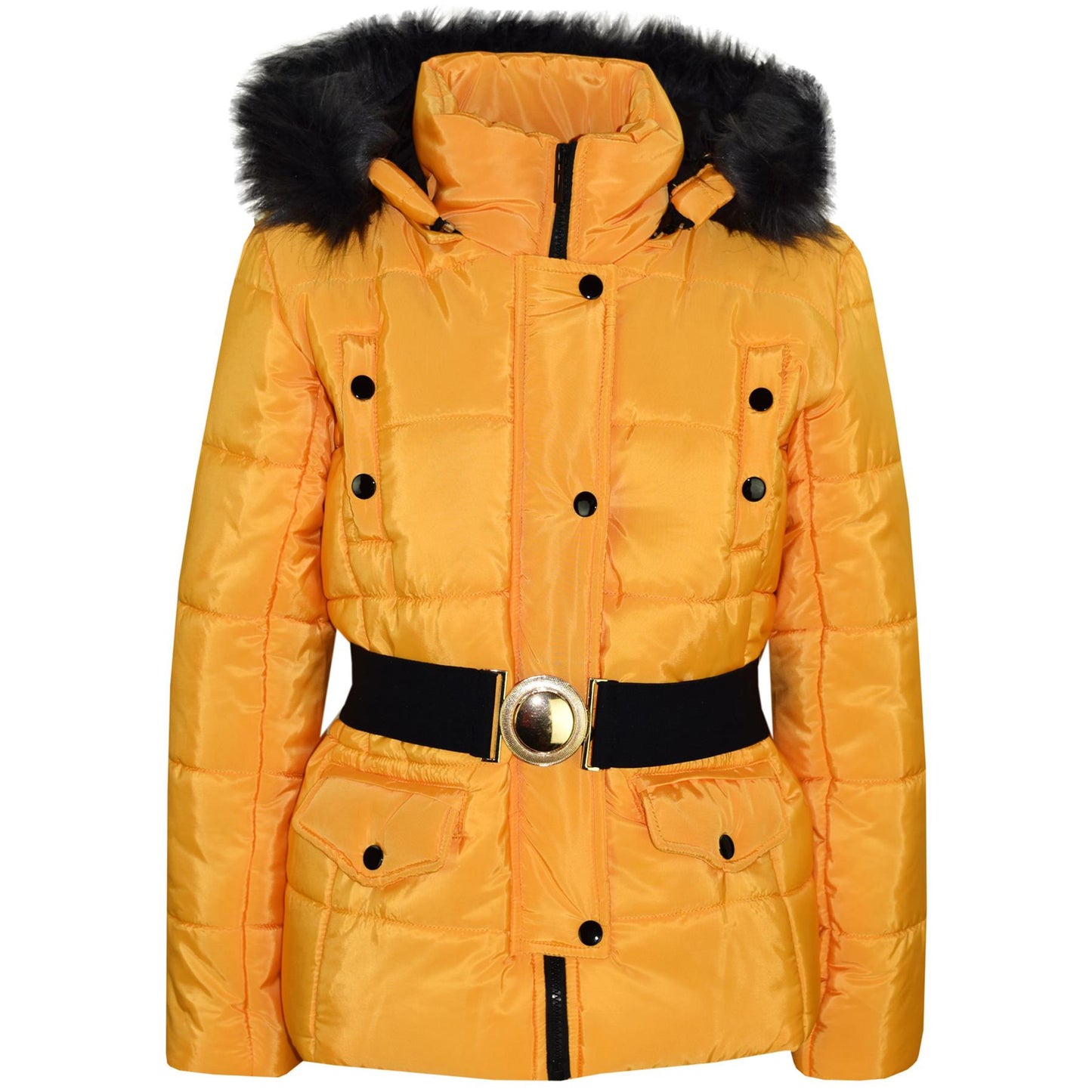 Kids Girls Puffer Jackets Faux Fur Hooded Zipped Belted Coats Age 5-13 Years